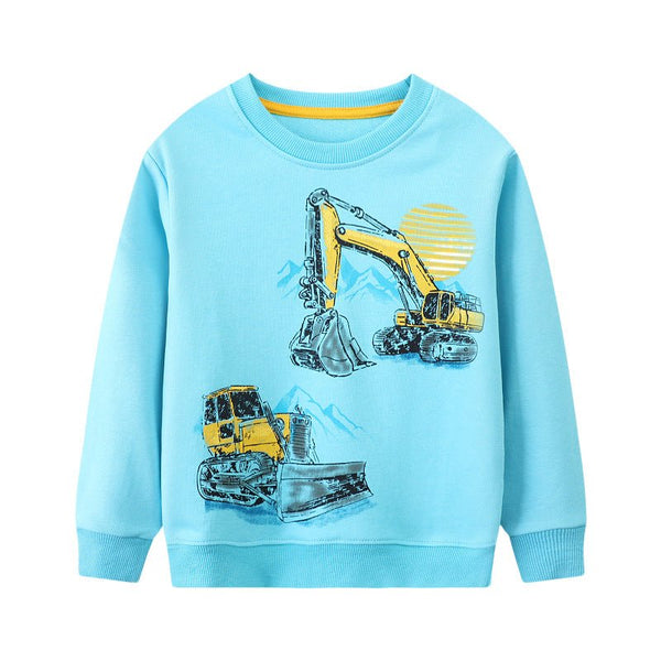 Toddler/Kid Boy Construction Truck Drawings Blue Sweatshirt