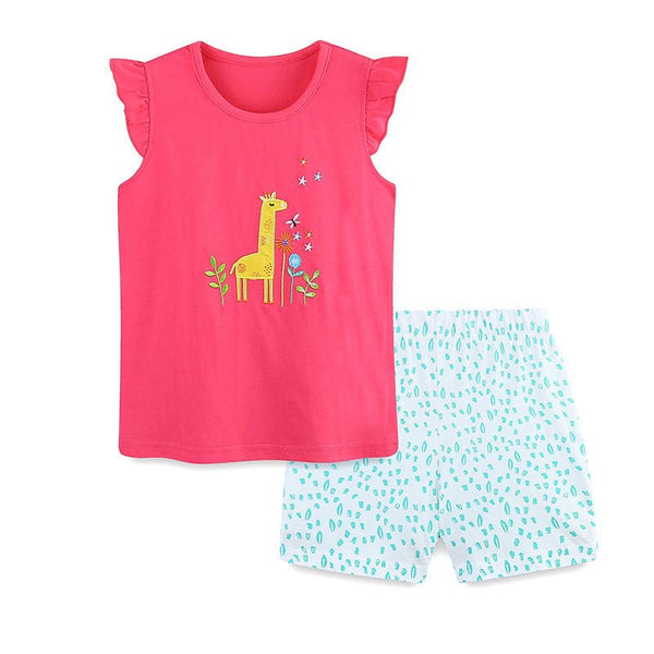 Toddler/Kid Girl's Giraffe and Floral Design Top with Shorts Set