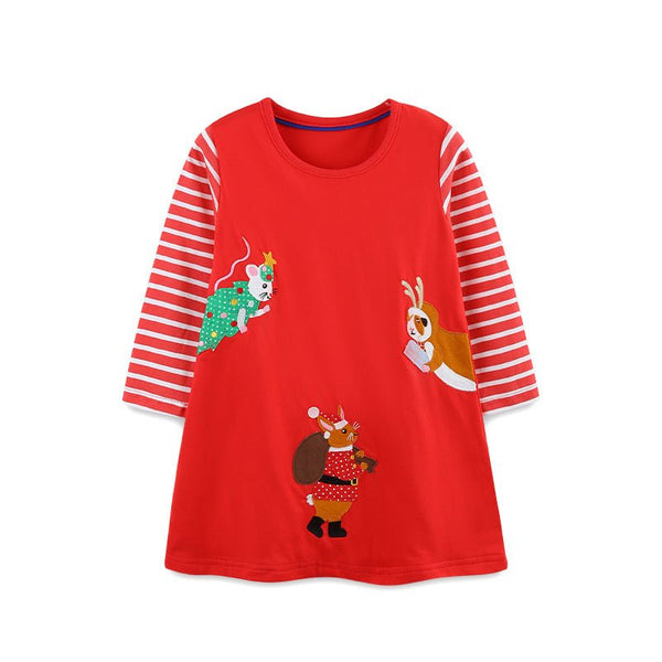 Toddler/Kid Girl Christmas Design Mice Embroidery Dress