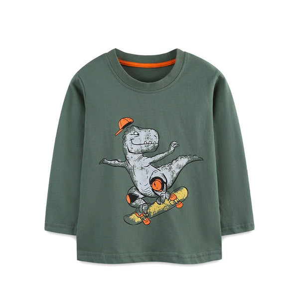 Toddler/Kid Boy Long Sleeve Skateboarding Dinosaur Print Design T-shirt