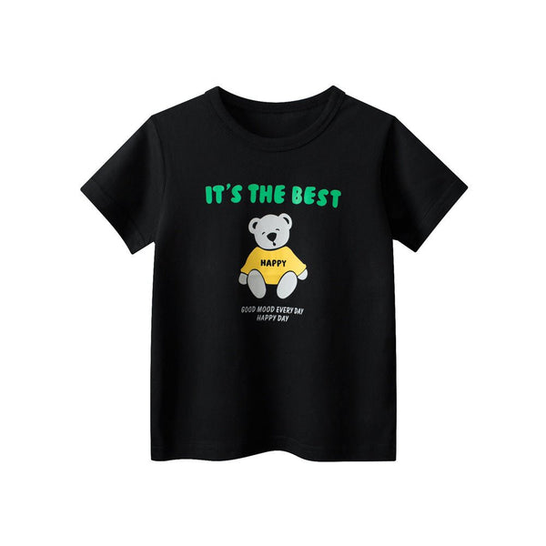 Toddler/Kid's Happy Bear Design Black Tee