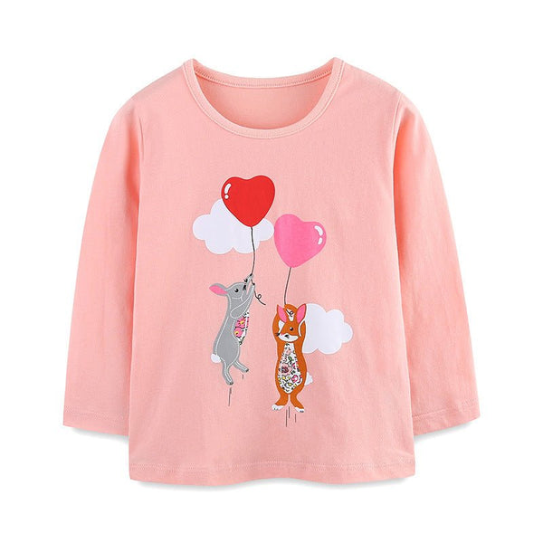 Toddler/Kid Girl Animals with Balloons Pink Long Sleeve Shirt