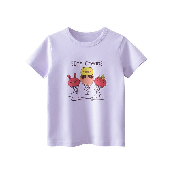 Toddler/Kid Girl's Short Sleeve Ice Cream Print Design Purple Tee