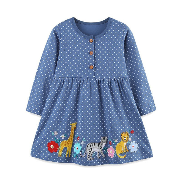 Toddler/Kid Girl's Long Sleeve Wildlife and Flowers Design Dress