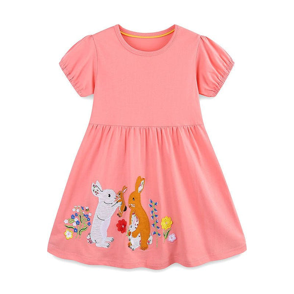 Toddler/Kid Girl Bunny Family Embroidery Dress