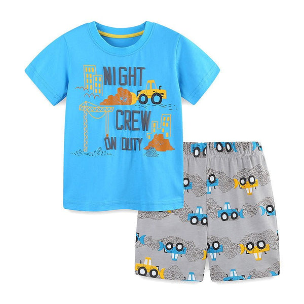 Toddler/Kid Boy's "Night Crew On Duty" Letter Print Tee with Shorts Set