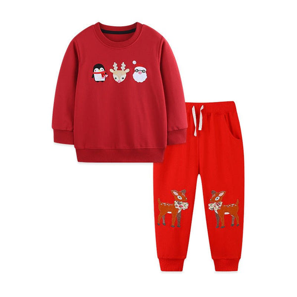 Toddler/Kids Penguin, Deer and Santa Embroidery Design Sweatshirt and Pants Set