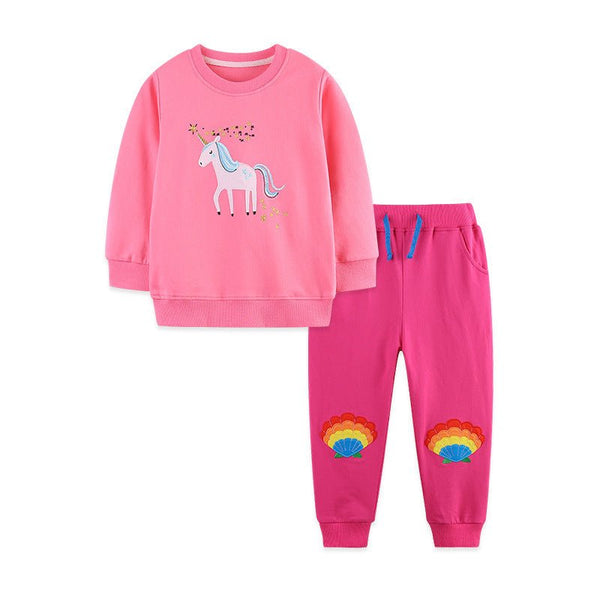 Toddler/Kid Girl Unicorn Embroidery Design Sweatshirt and Pants Set