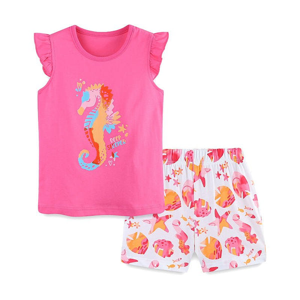 Toddler/Kid Girl's Seahorse Print Design T-Shirt with Shorts Set