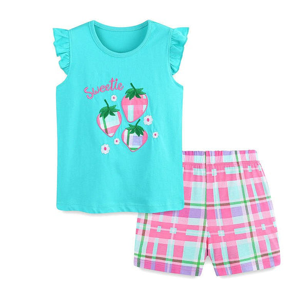Toddler/Kid Girl Sweetie Strawberry Embroidery Top and Shorts Set