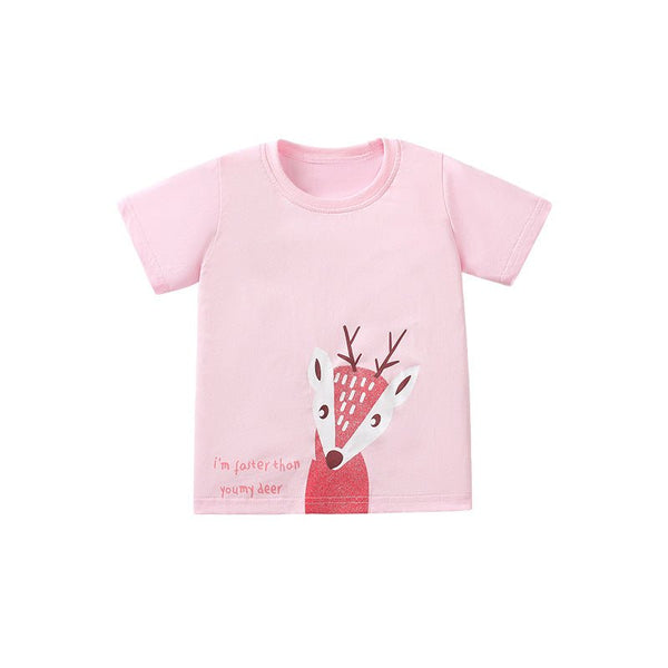 Toddler/Kid Girl's Short Sleeve Cartoon Deer Print Design Tee