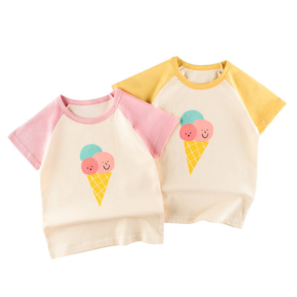 Toddler/Kid Girl's Short Sleeve Cartoon Ice-Cream Print Design T-Shirt（2 Colors）