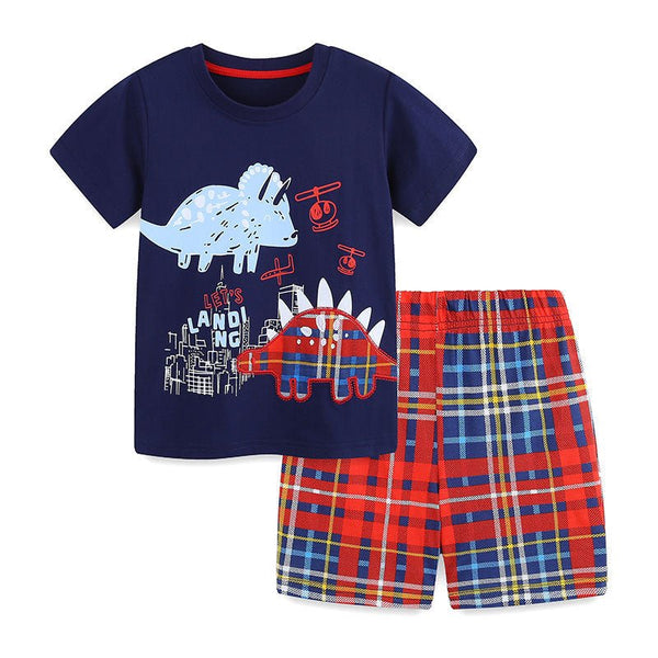 Toddler/Kid Boy Dinosaur World T-shirt and Plaid Shorts Set