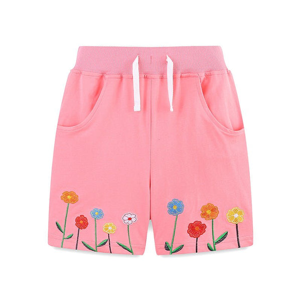 Toddler/Kid Girl's Colorful Floral Embroidery Design Pink Shorts