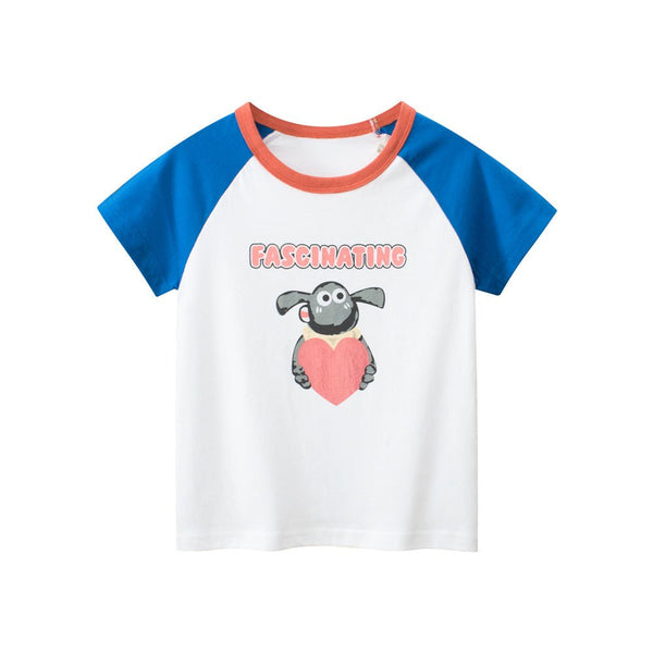 Toddler/Kid Girl's Short Sleeve Cartoon Sheep Print Design White Tee