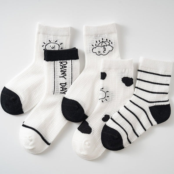 5-Pack Mixed Print Cotton Summer Socks (3 Designs)