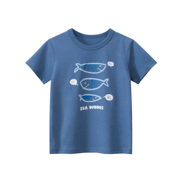 Toddler/Kid's Sea Fish Print Design Blue Tee