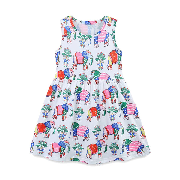 Toddler/Kid Girl Allover Colorful Elephants Sleeveless Dress