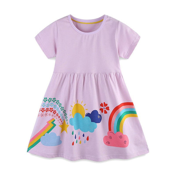 Toddler/Kid Girl's Cartoon Cloud with Rainbow Design Purple Dress