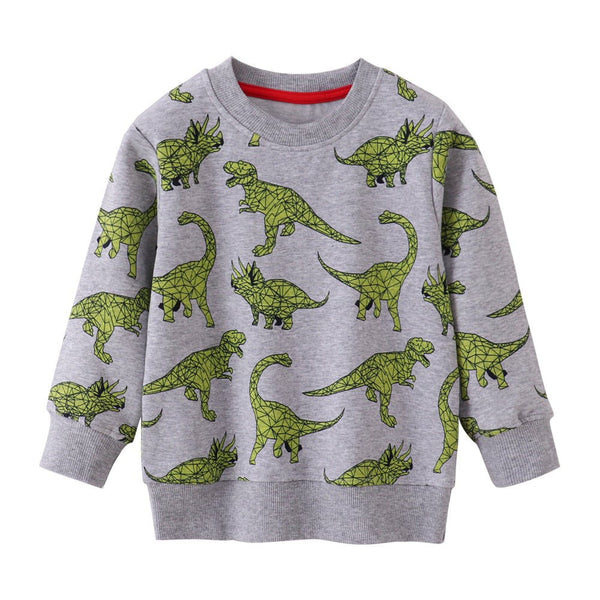 Toddler/Kid's Allover Green Dinosaur Print Design Gray Sweatshirt