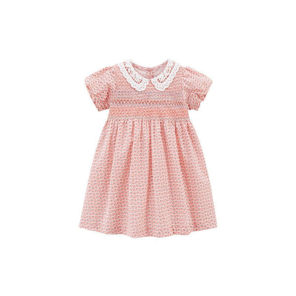 Toddler/Kid Girl's Short Sleeve Allover Flowers Print Pink Dress