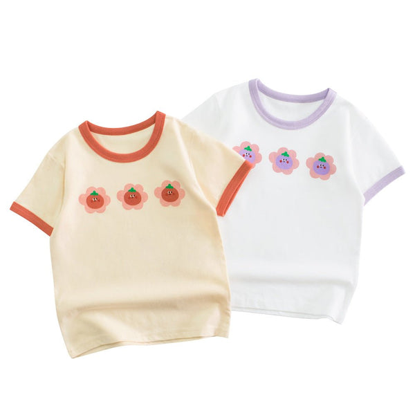 Toddler/Kid Girl's Short Sleeve Cute Flower Print Design T-Shirt