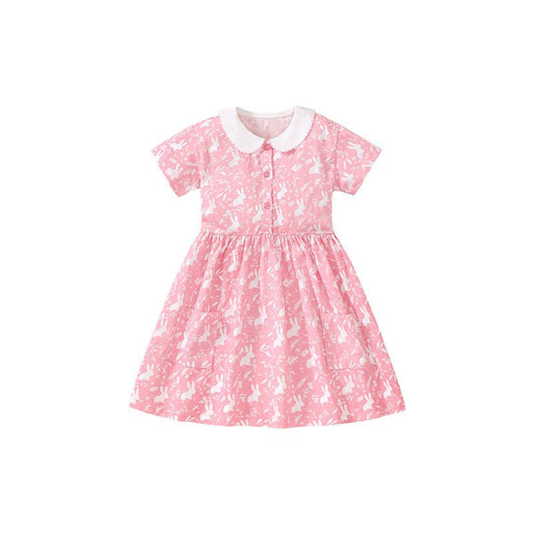 Toddler/Kid Girl's Short Sleeve Rabbit Print Design Pink Dress