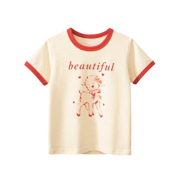 Toddler/Kid Girl's Short Sleeve Cute Sheep Print Design Tee