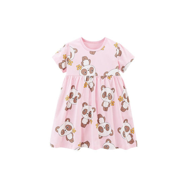 Toddler/Kid Girl's Short Sleeve Cutie Panda Print Design Dress