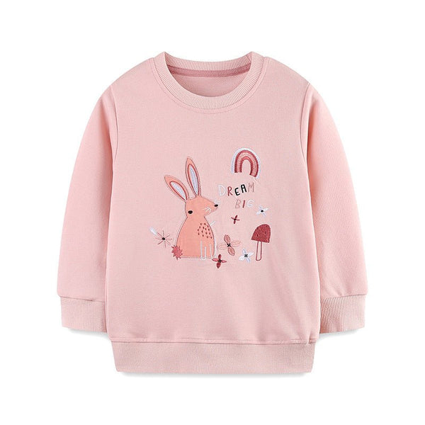 Toddler/Kid Girl Dream Big Bunny Embroidery Pink Sweatshirt