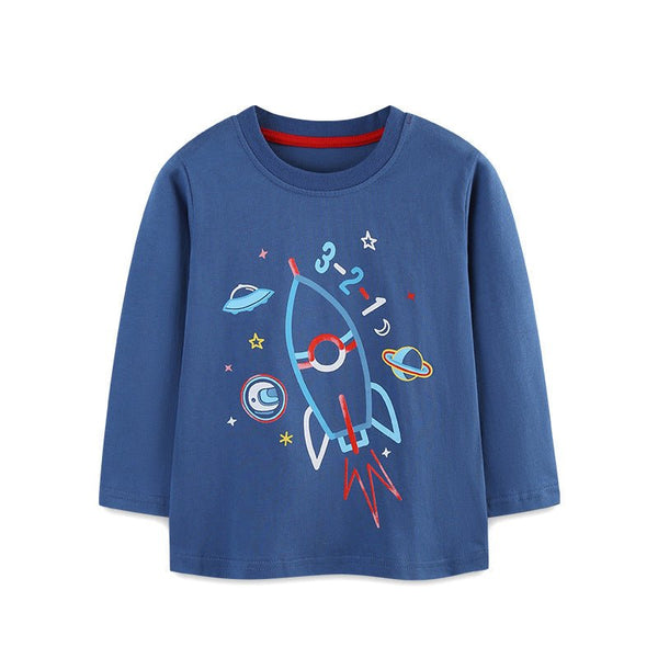 Toddler/Kid boy Long Sleeve Rocket Print Design Blue T-Shirt