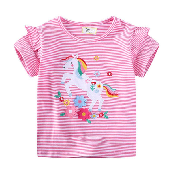 Toddler/Kid Girl's Unicorn with Flowers Design Pink T-shirt