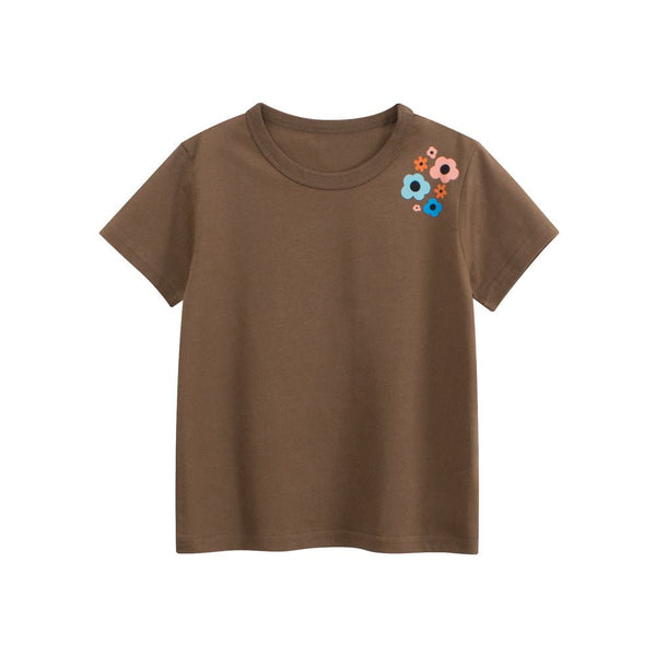 Toddler/Kid Girl Flowers Print Brown T-shirt