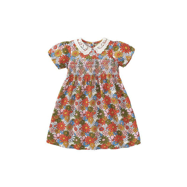 Toddler/Kid Girl's Short Sleeve Colorful Daisy Print Design Dress