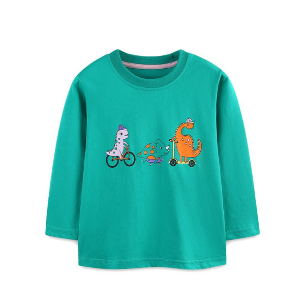 Toddler/Kid Long Sleeve Dinosaur Riding Bike Print Design T-Shirt