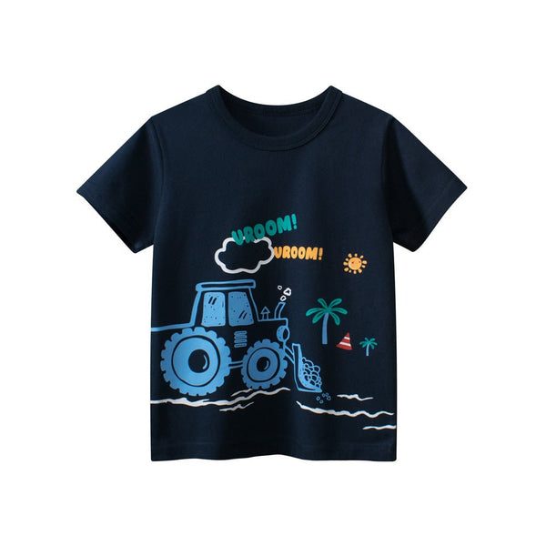 Toddler/Kid Boy's Cartoon Vehicle Print "Vroom Vroom" Design T-Shirt