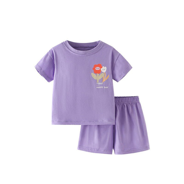 Toddler/Kid Girl Happy Day Flowers Purple T-shirt and Shorts Set