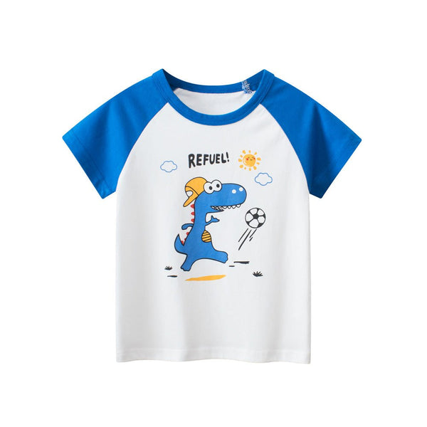 Toddler/Kid Boy's Short Sleeve Dino Soccer Star Print Design Tee