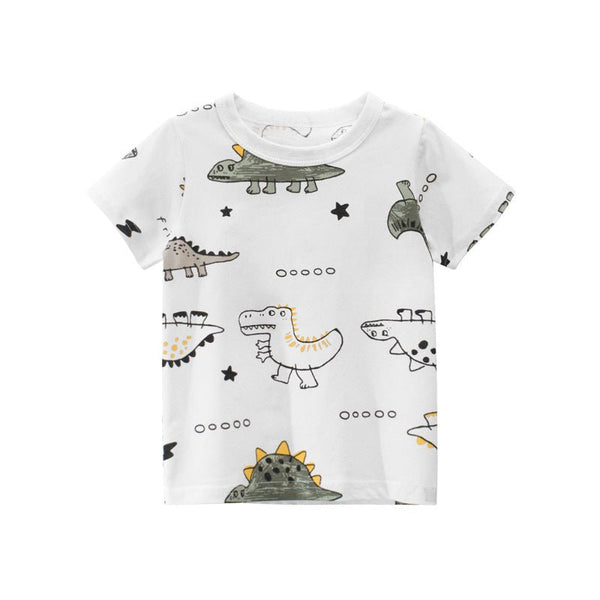 Toddler/Kid Boy's Various Cartoon Dino Print Design White Tee