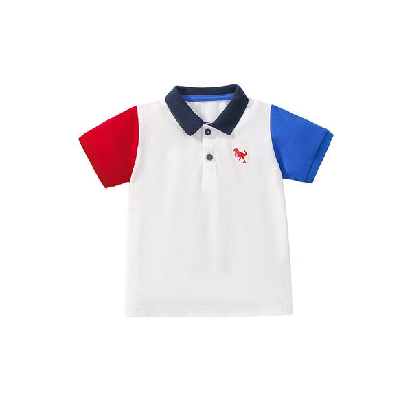Toddler/Kid's Short Sleeve Summer Polo T-shirt with Red and Blue Color Block