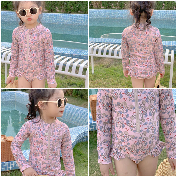 Toddler/Kid Girl's Long Sleeve Floral Print Design Swimsuit (4 Designs)