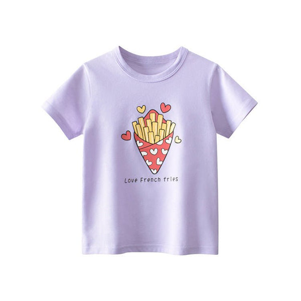 Toddler/Kid Girl's Short Sleeve Love French Fries Print Design Tee