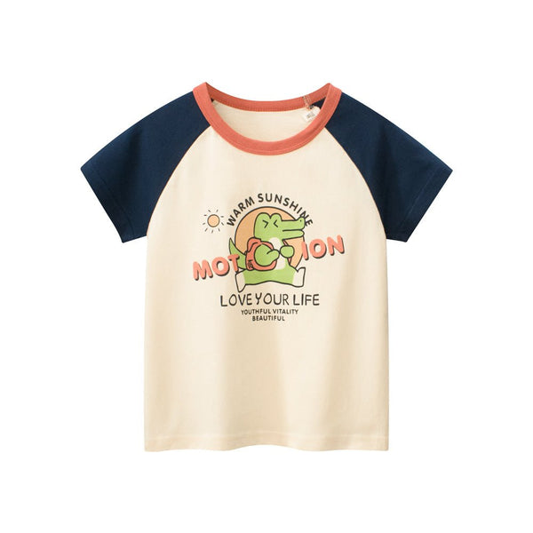 Toddler/Kid Girl's Short Sleeve Crocodile Design Cream Color T-Shirt
