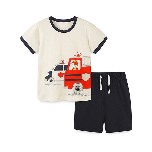 Toddler/Kid Boy's Fire Engine Print Design Tee with Shorts Set