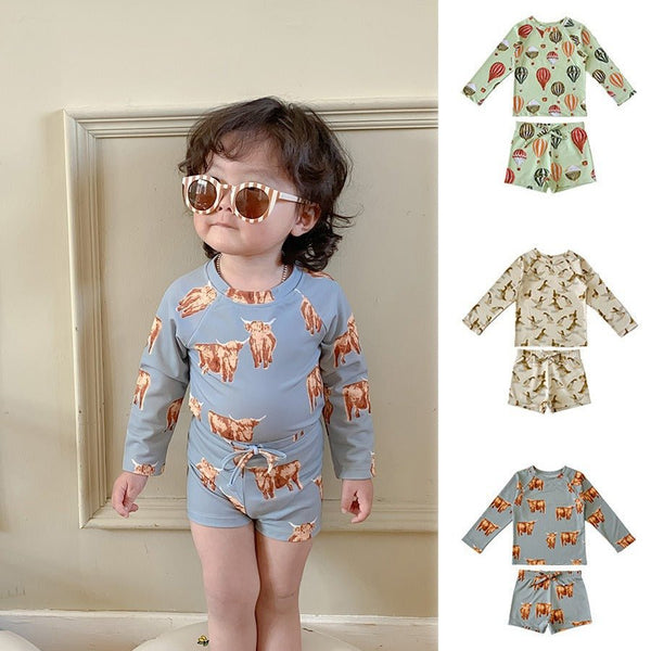 Toddler/Kid Girl's Long Sleeve Fun-Filled Swimsuit Set (3 Designs)