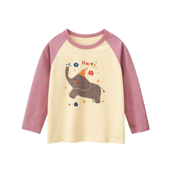 Toddler/Kid Girl Long Sleeve Happy Elephant Print Design T-Shirt