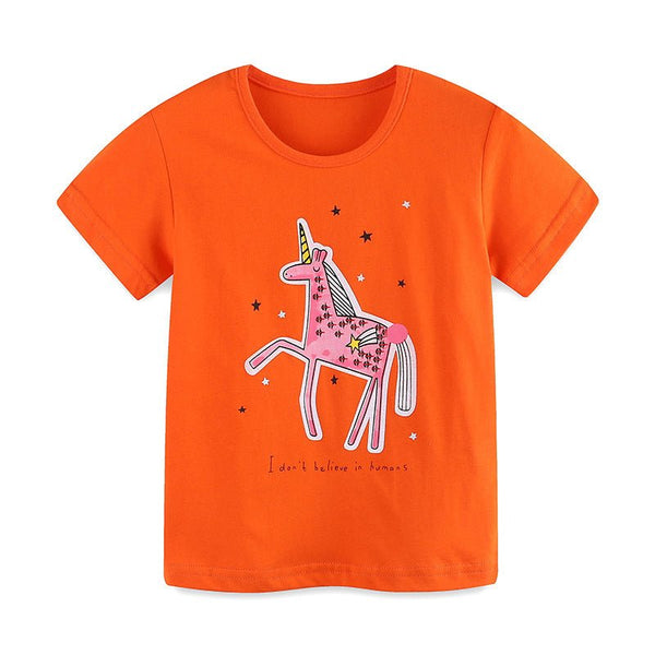 Toddler/Kid Girl’s Short Sleeve Twinkle Unicorn Print Design T-shirt