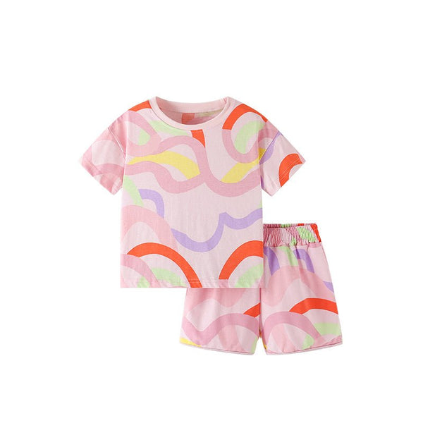 Toddler/Kid Girl Colorful Ribbons Pink T-shirt and Shorts Set