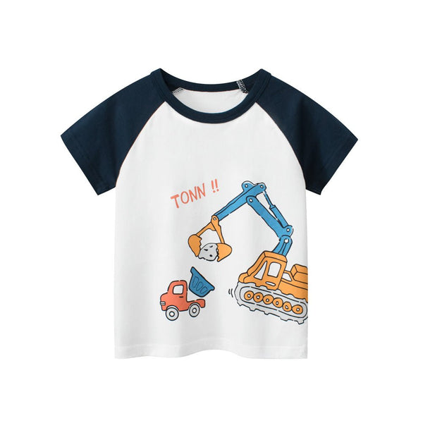 Toddler/Kid Boy's Cartoon Crane Design White Tee