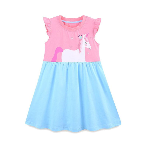 Toddler/Kid Girl Princess Unicorn Ruffled Sleeves Dress